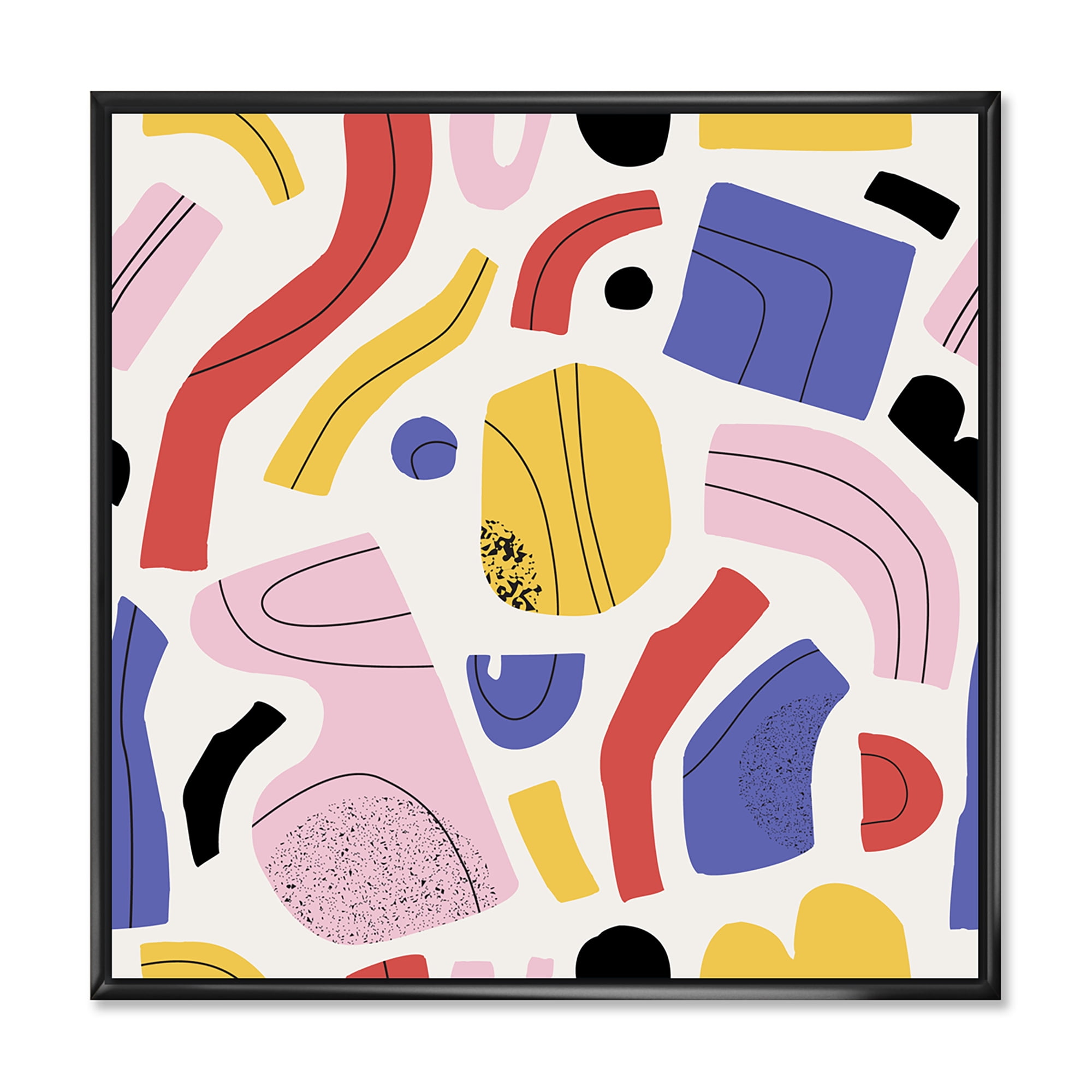 Designart 'Organic and Elements In Pink Yellow and Red' Modern Framed Canvas Wall Art Print