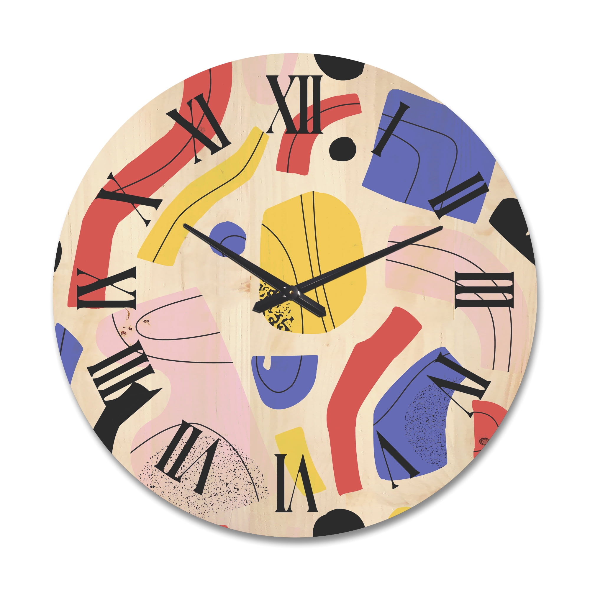 Designart 'Organic and Elements In Pink Yellow and Red' Modern Wood Wall Clock