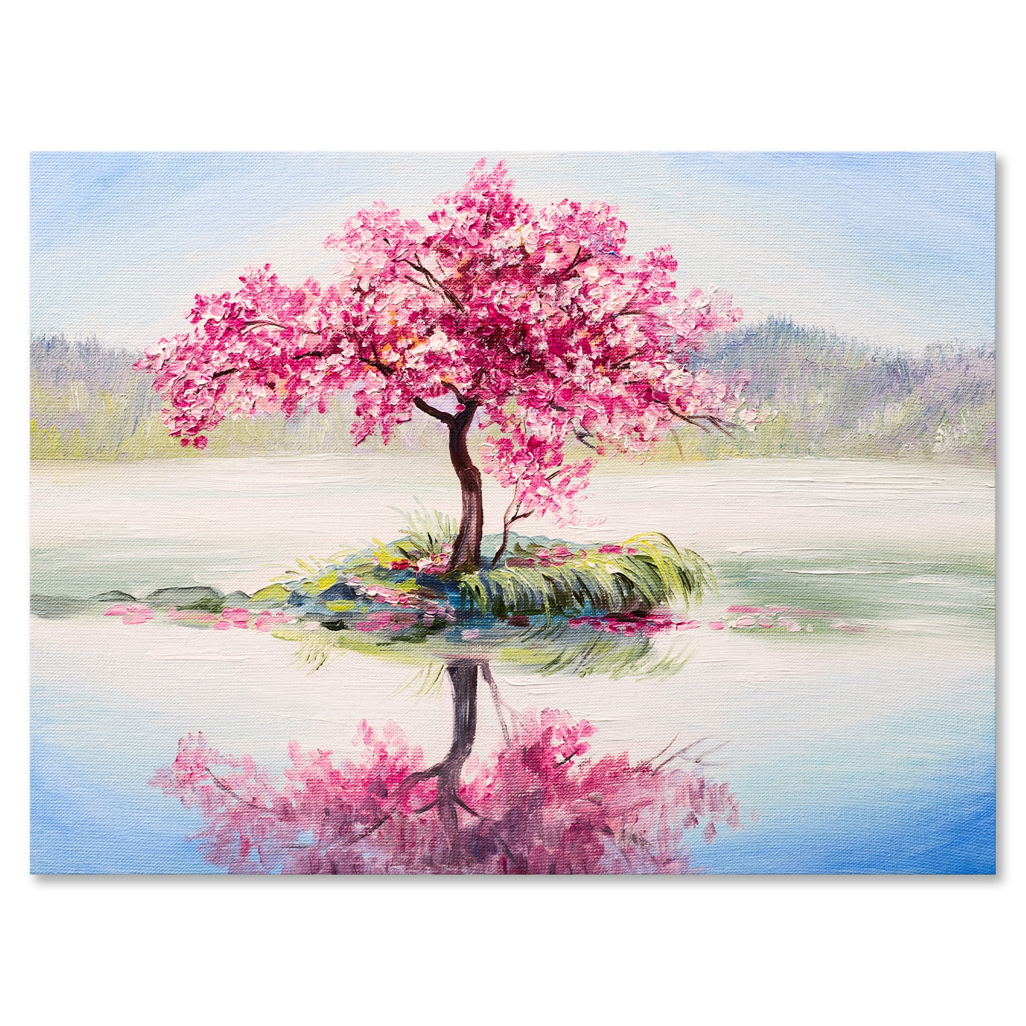 Designart Oriental Cherry Pink Tree Sakura - 28x36 in - Walmart.com