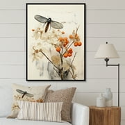 Designart "Oriental Creation Bugs In Peachy Shades" Asian Floater Framed Canvas Art Print
