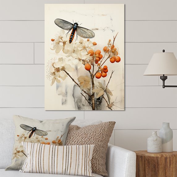 Designart "Oriental Creation Bugs In Peachy Shades" Asian Metal Wall Decor