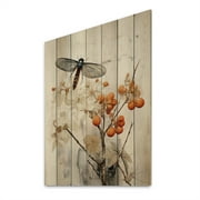 Designart "Oriental Creation Bugs In Peachy Shades" Asian Print on Natural Pine Wood