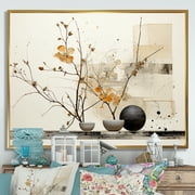 Designart "Oriental Creation Feathered Calm Ink XXXI" Asian Floater Framed Wall Art Living Room