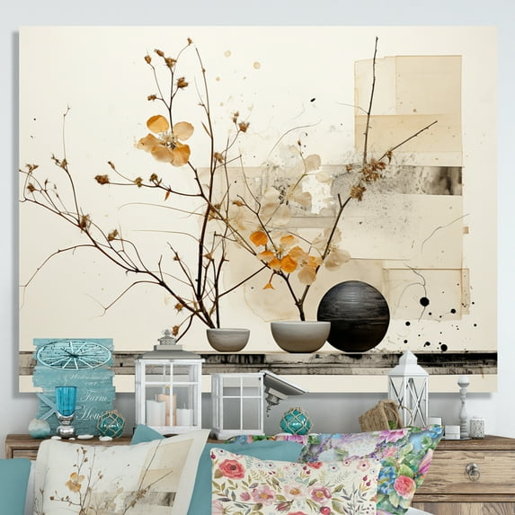 Designart "Oriental Creation Feathered Calm Ink XXXI" Asian Wall Art Living Room