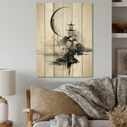 Designart "Oriental Creation Futuristic Fantasia" Asian Print on Natural Pine Wood