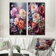 Designart "Oriental Creation Peachy Floral Display" Asian Art Wall Art Set Of 2 - Coral People Gallery Set For Office Decor