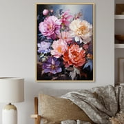 Designart "Oriental Creation Peachy Floral Display" Asian Floater Framed Wall Art Living Room