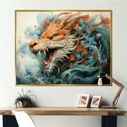 Designart "Oriental Creation Serpent Waltz" Asian Art Floater Framed Wall Decor