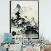 Designart "Oriental Creation Vintage Sound Sketch I" Asian Floater Framed Canvas Print