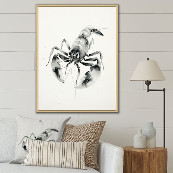 Designart "Oriental Design Aquatic Crustacean Sketch I" Asian Floater Framed Canvas Print