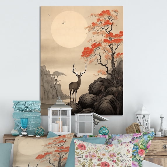 Designart "Oriental Design Cervine Ink I" Asian Metal Wall Art Prints