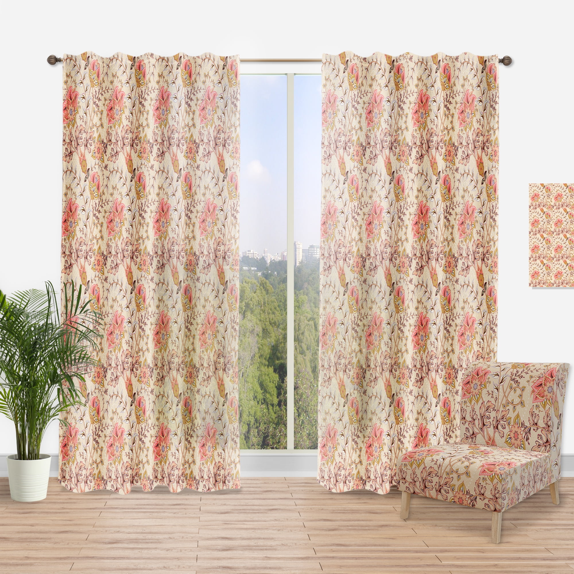 Designart 'Oriental Floral Paisley Retro Pattern' Mid-Century Modern Curtain Panel