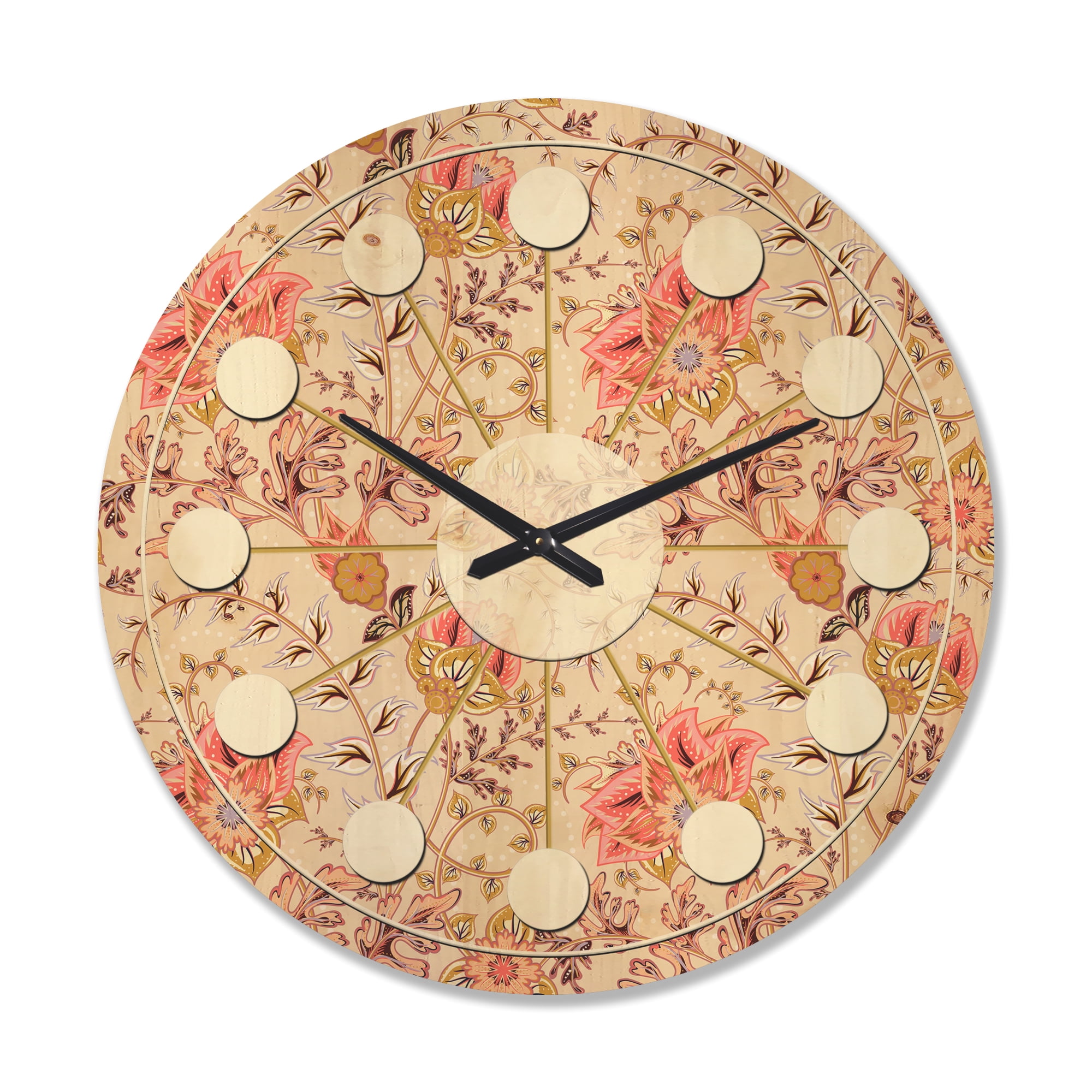 Designart 'Oriental Floral Paisley Retro Pattern' Mid-Century Modern Wood Wall Clock