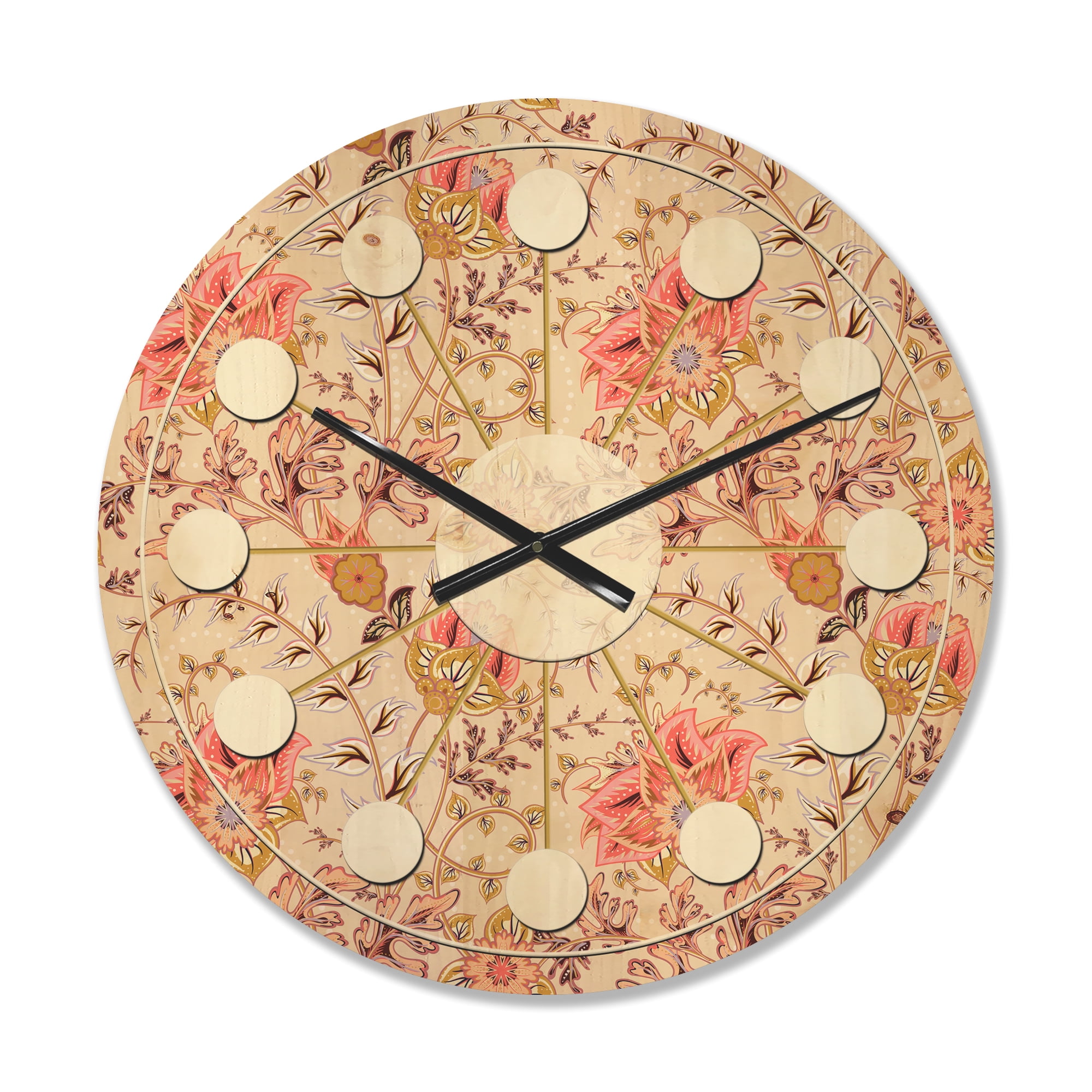 Designart 'Oriental Floral Paisley Retro Pattern' Mid-Century Modern Wood Wall Clock