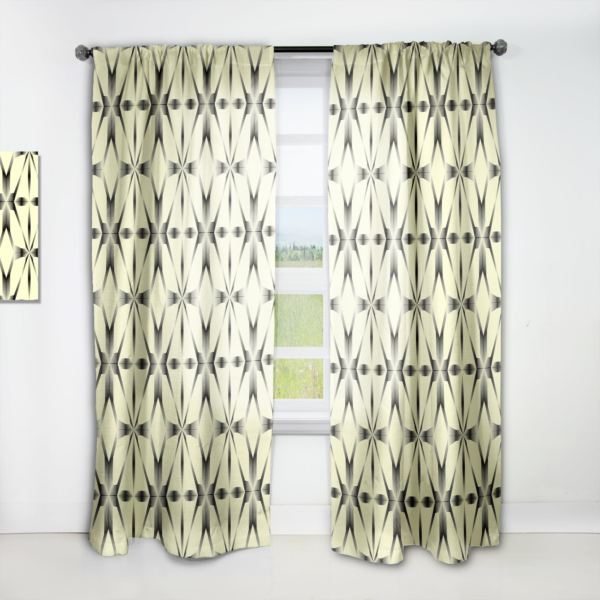 Designart 'Oriental Flower Pattern Ornament' Mid-Century Modern Curtain Panel