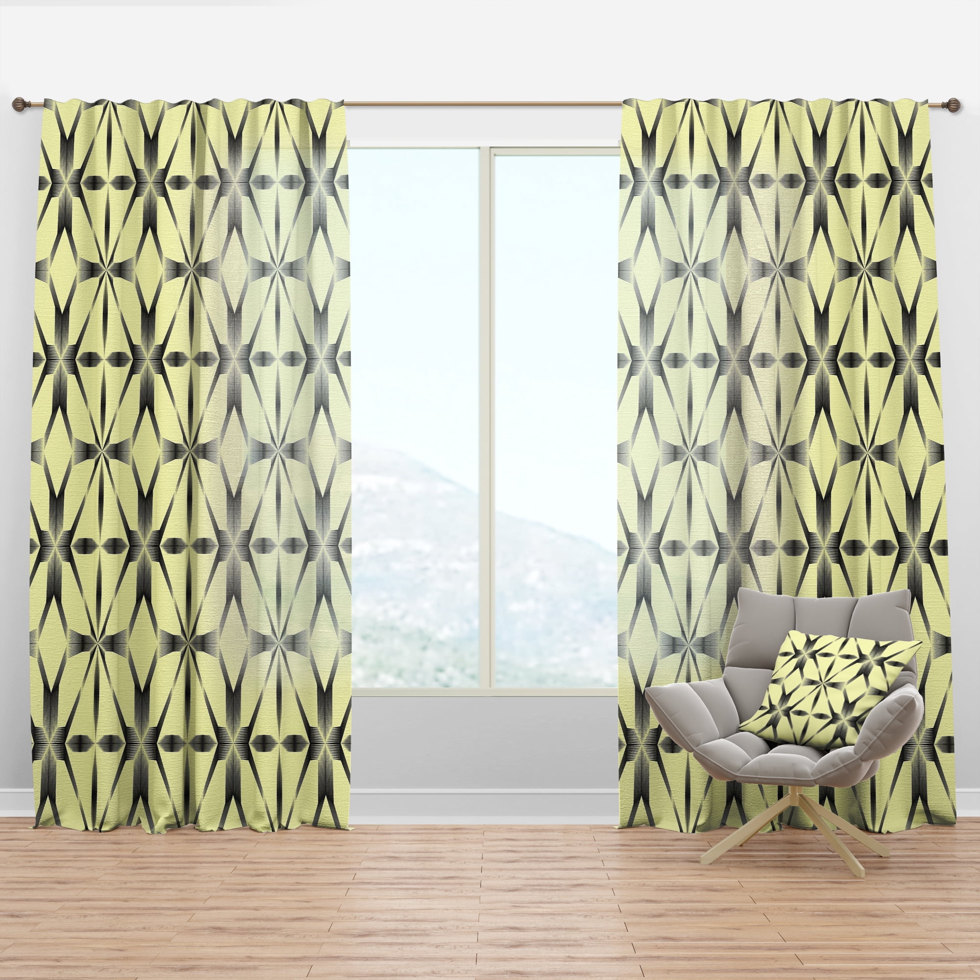 Designart 'Oriental Flower Pattern Ornament' Mid-Century Modern Curtain Panel