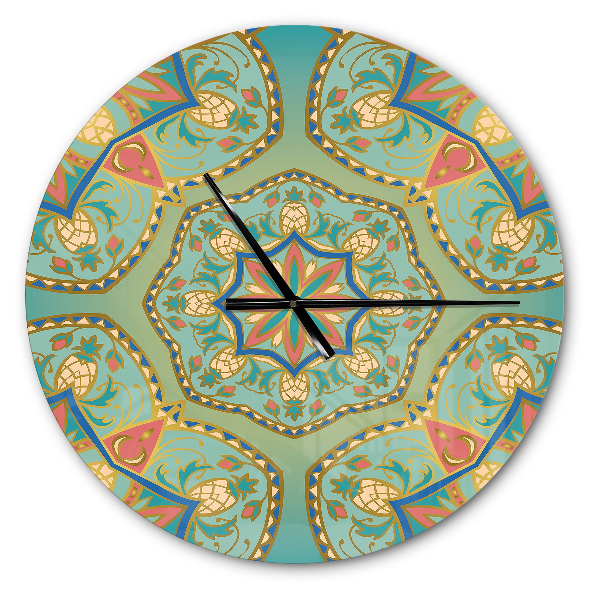 Designart 'Oriental Mandala Pinapple Ornament' Metal Wall Clock