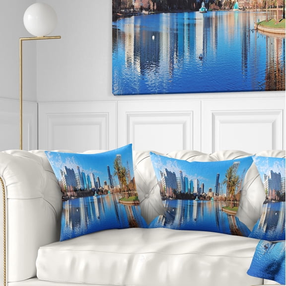 Designart Orlando Morning - Cityscape Photo Throw Pillow - 16x16
