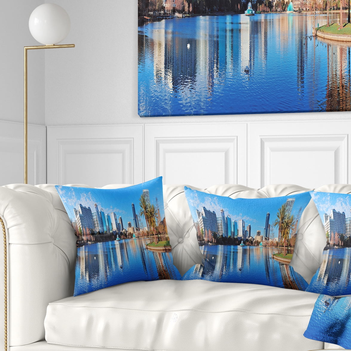 Designart Orlando Morning - Cityscape Photo Throw Pillow - 18x18