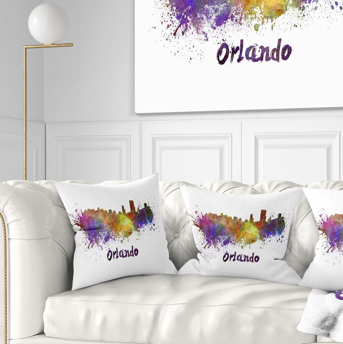 Designart Orlando Skyline - Cityscape Throw Pillow - 16x16