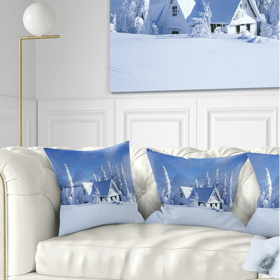 Designart Orlicke Hory Cottage in Winter - Landscape Photography Throw Pillow - 18x18