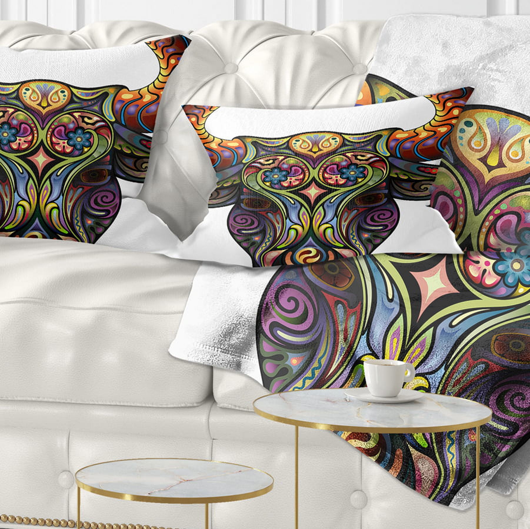 Designart Ornamental Bull - Animal Throw Pillow - 12x20