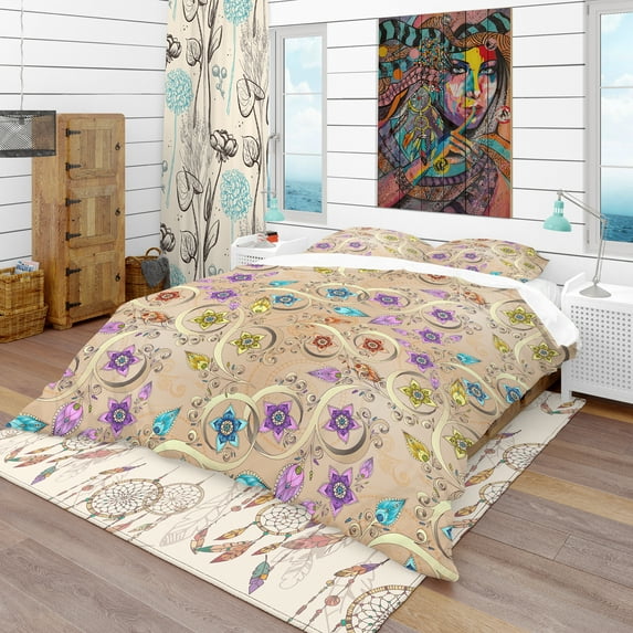 Designart 'Ornamental Colored Floral Pattern with Flowers' Vintage Duvet Cover Set