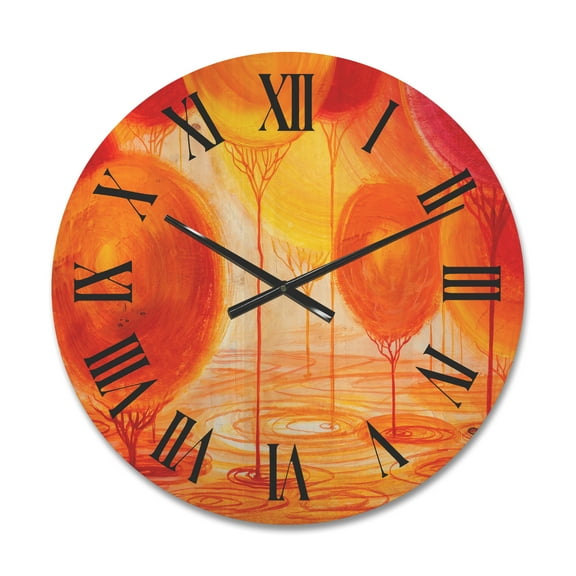 Designart 'Ornamental Colourful Trees II' Modern Wood Wall Clock