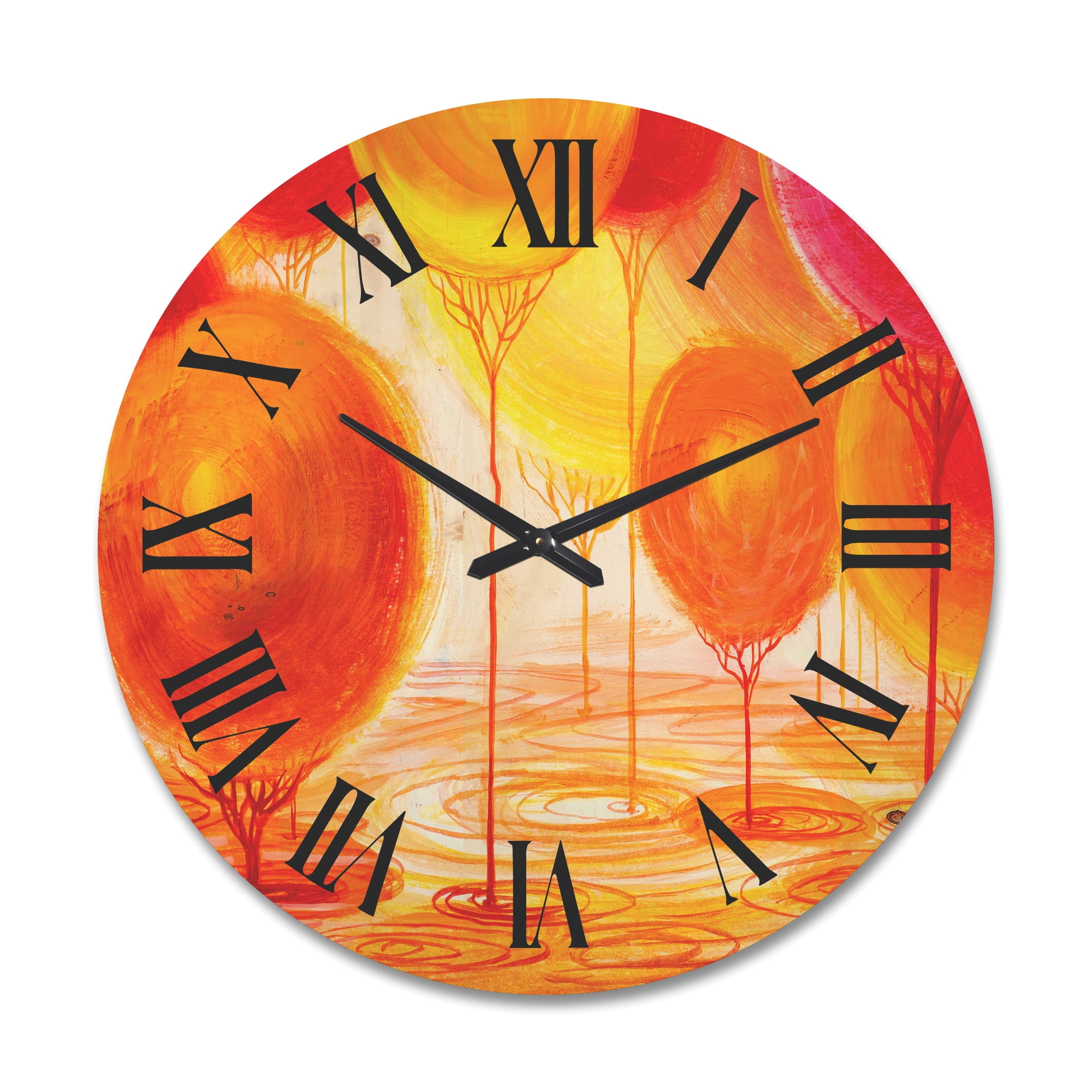 Designart 'Ornamental Colourful Trees II' Modern Wood Wall Clock