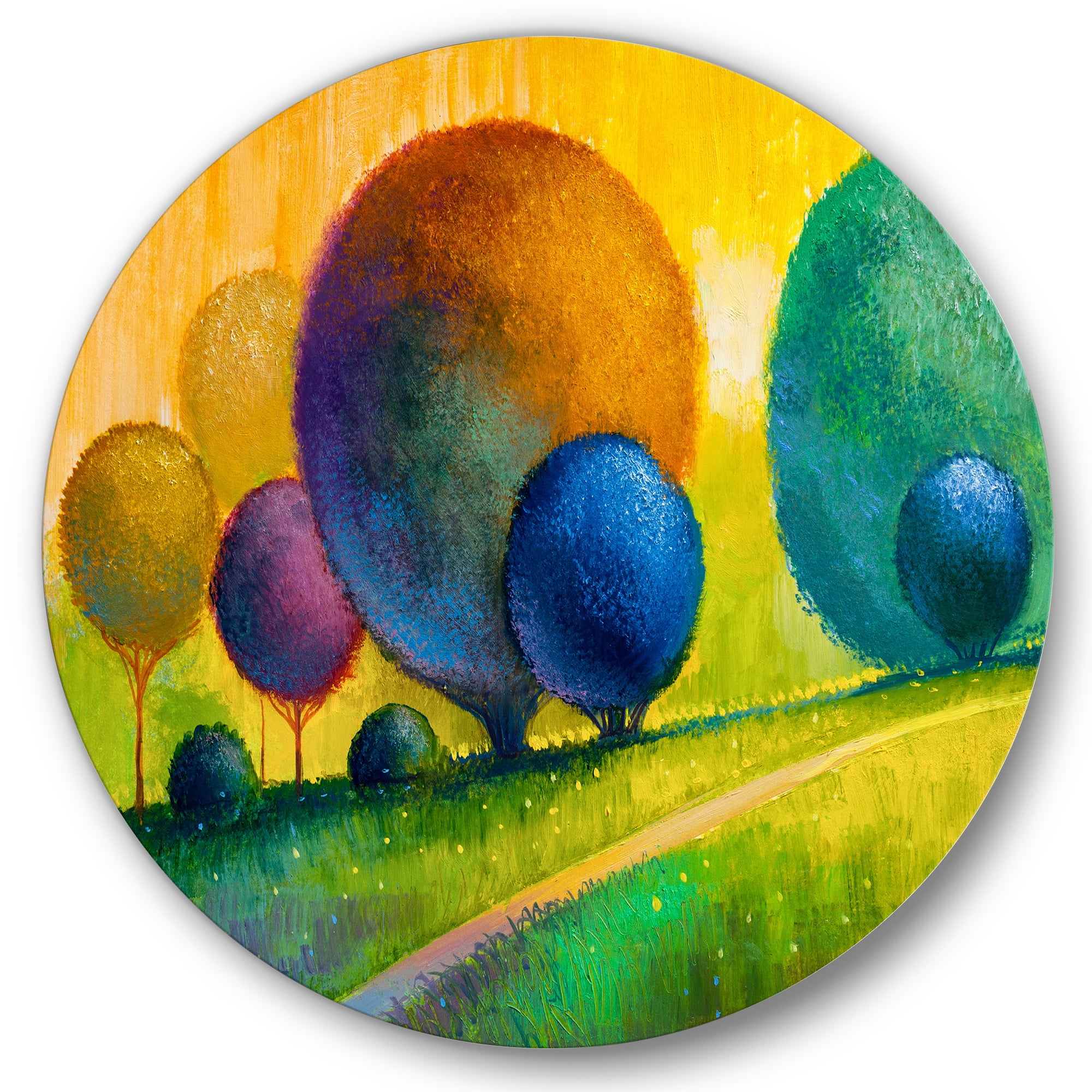 Designart 'Ornamental Colourful Trees III' Modern Circle Metal Wall Art 11x11 - Disc of 11
