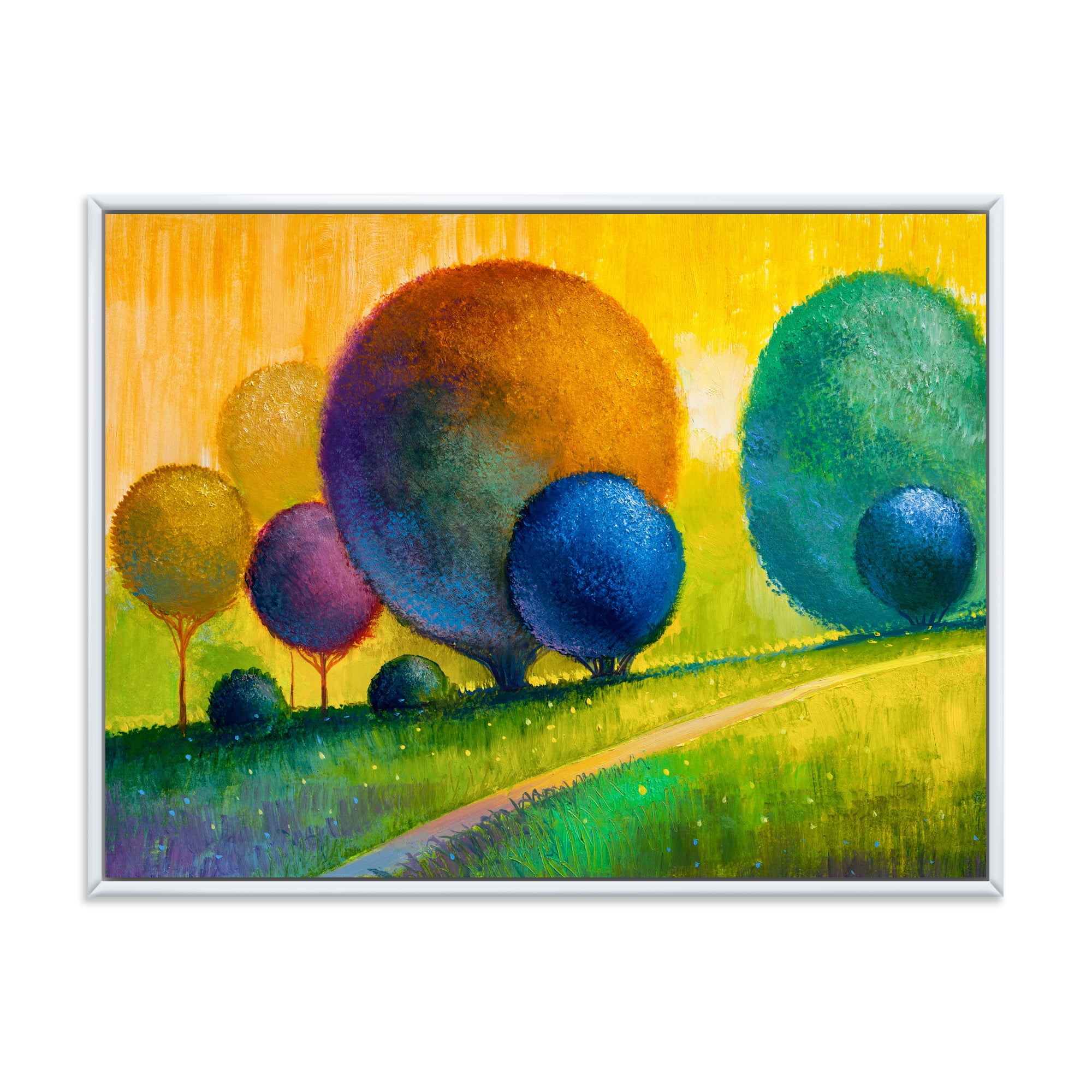 Designart 'Ornamental Colourful Trees III' Modern Framed Canvas Wall Art Print