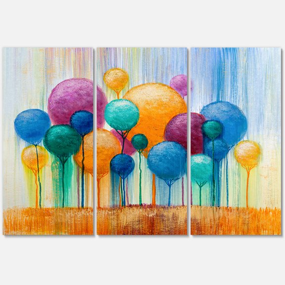 Designart ' Ornamental Colourful Trees IV ' Modern Canvas Wall Art Print