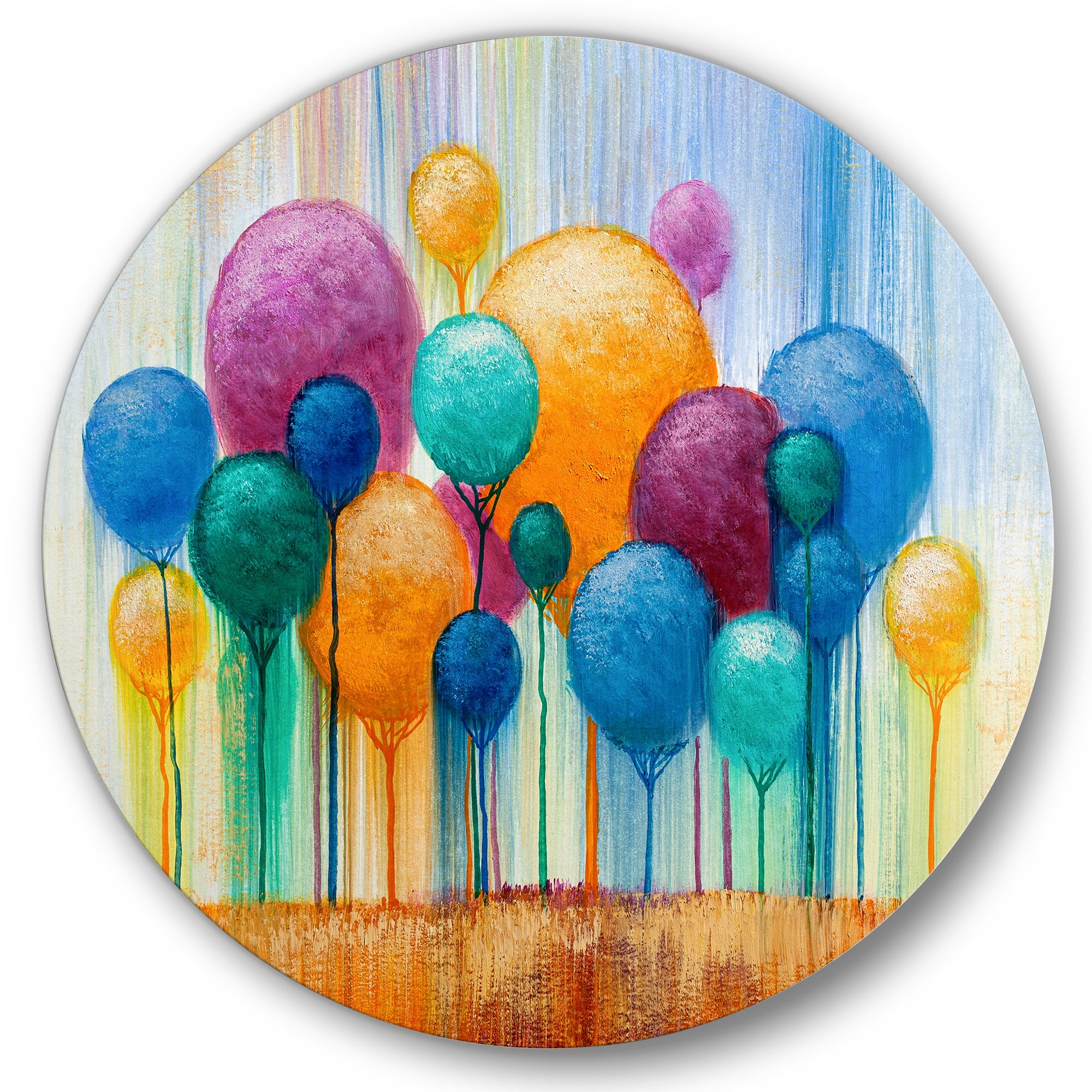 Designart 'Ornamental Colourful Trees IV' Modern Circle Metal Wall Art 29x29 - Disc of 29