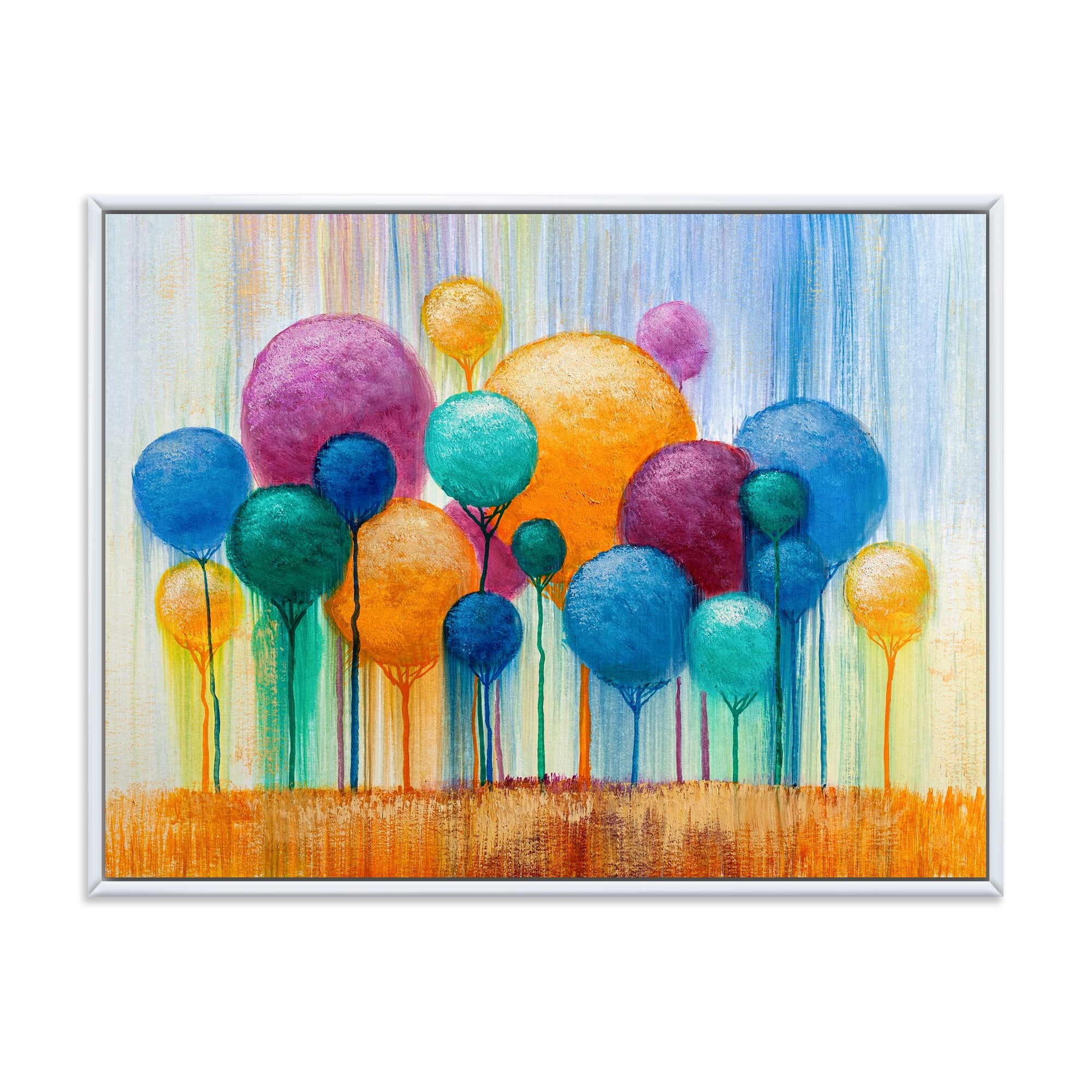 Designart 'Ornamental Colourful Trees IV' Modern Framed Canvas Wall Art Print