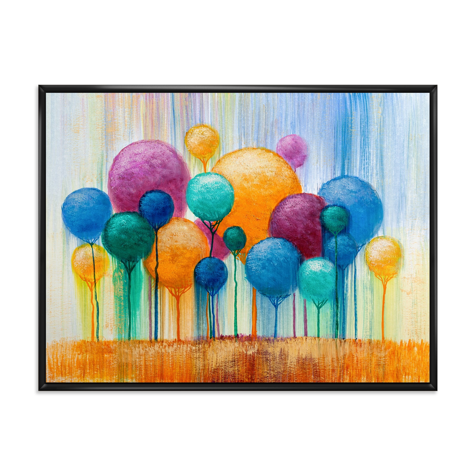 Designart 'Ornamental Colourful Trees IV' Modern Framed Canvas Wall Art Print