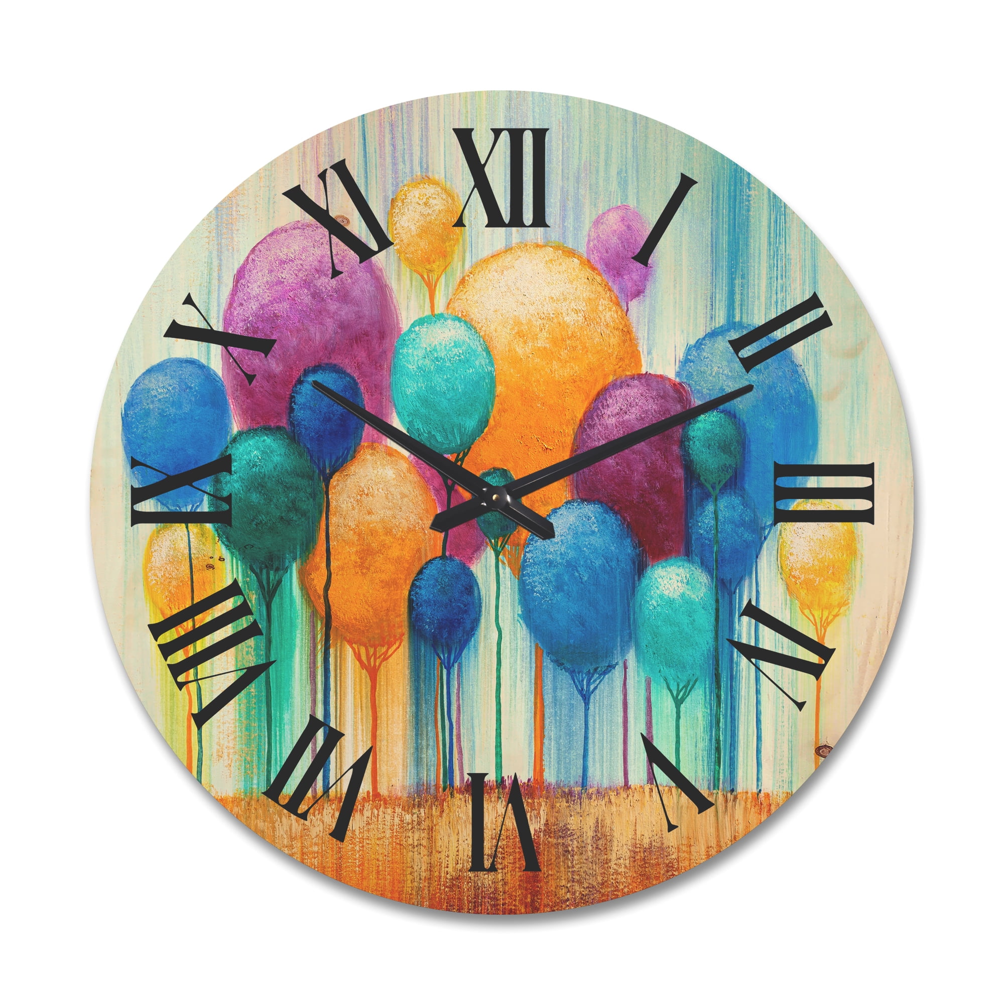 Designart 'Ornamental Colourful Trees IV' Modern Wood Wall Clock