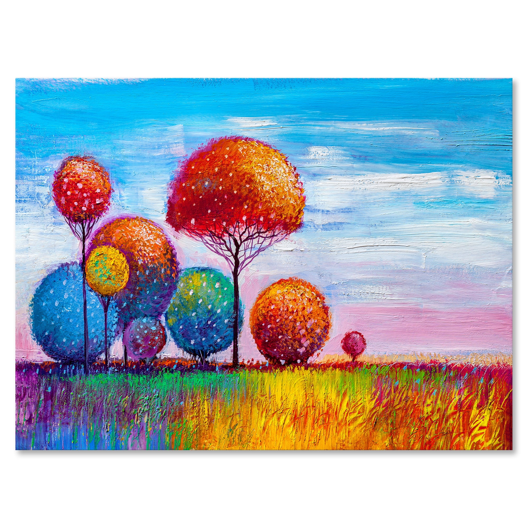 Ornamental Colourful Trees IX 12 in x 8 in Painting Canvas Art