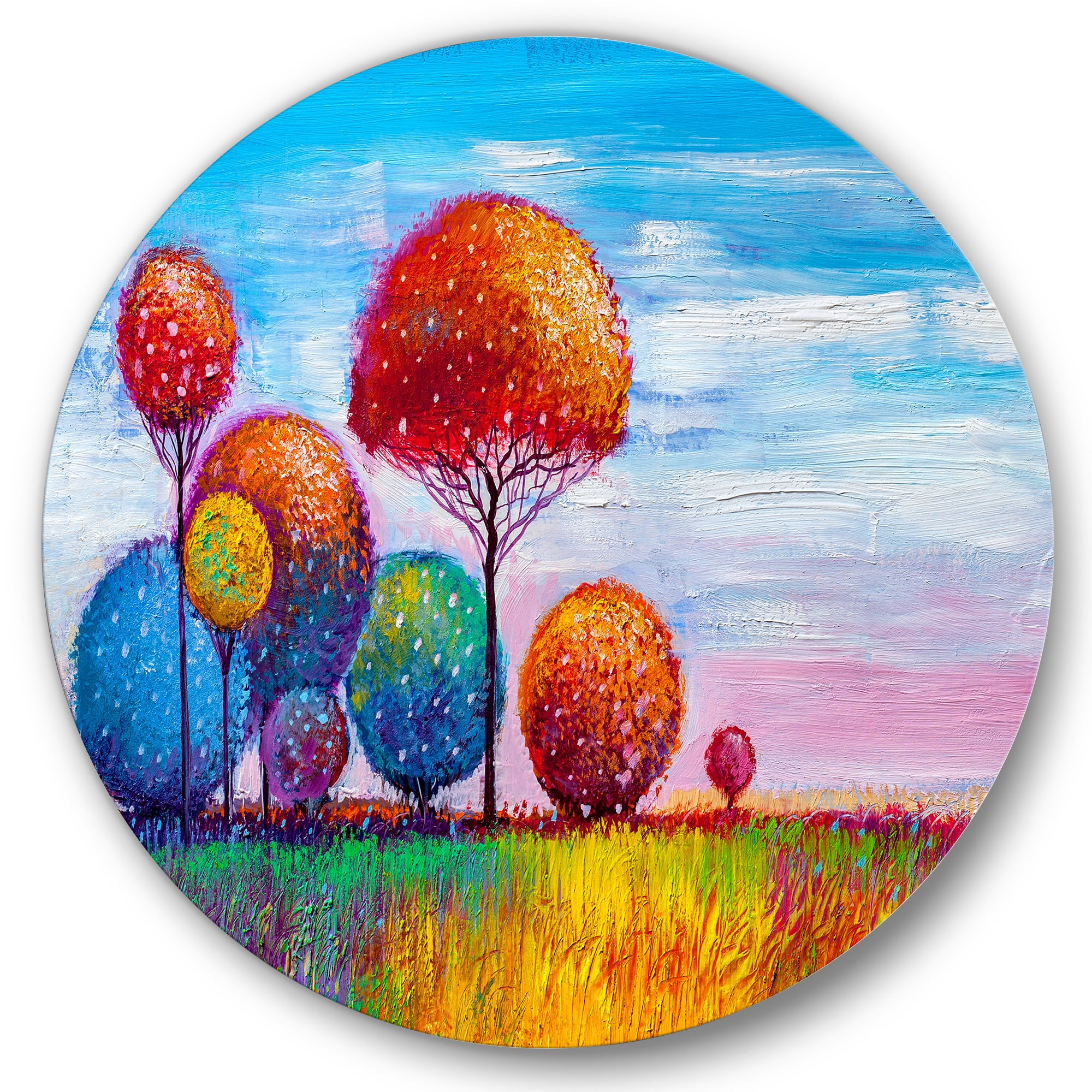 Designart 'Ornamental Colourful Trees IX' Modern Circle Metal Wall Art 29x29 - Disc of 29