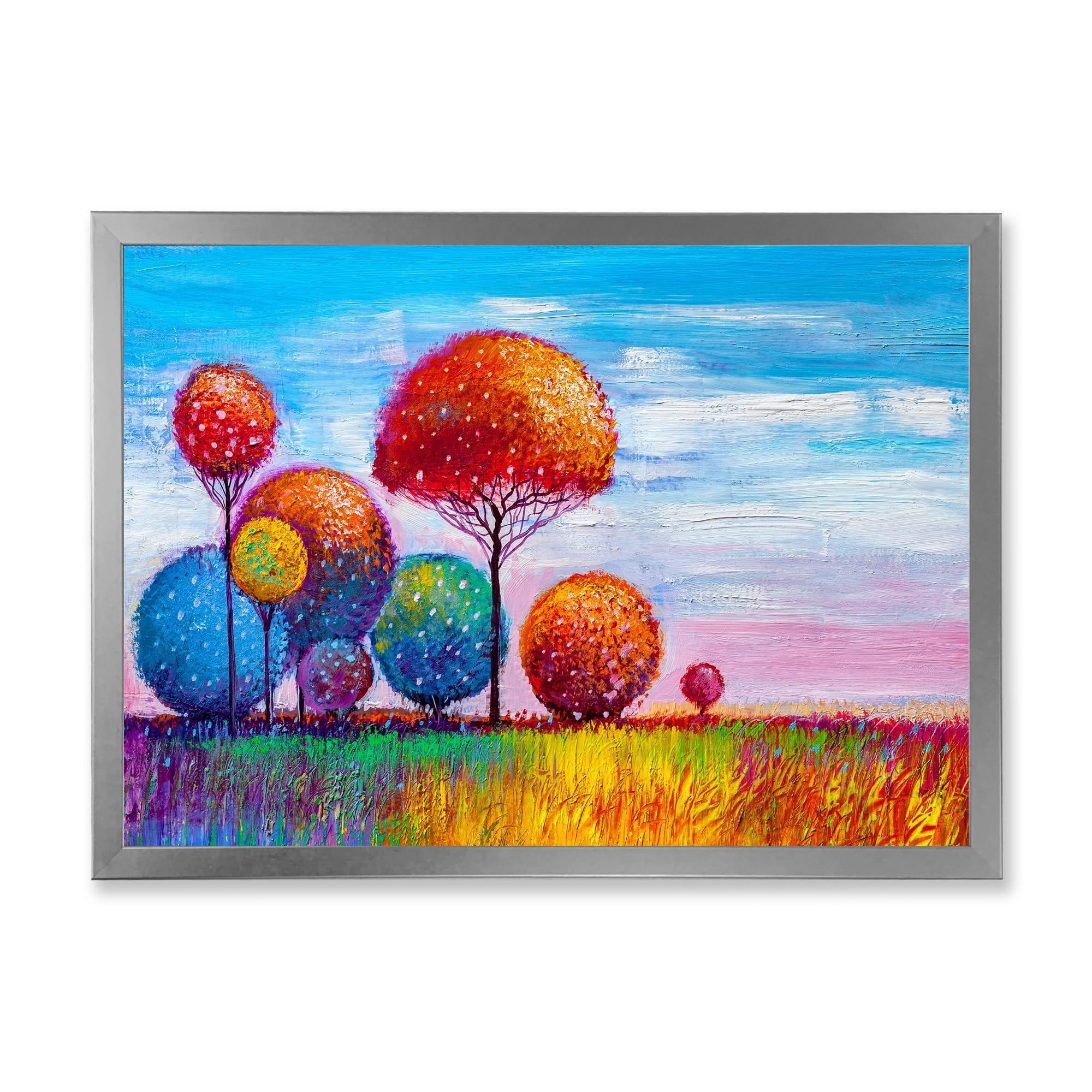 Designart 'Ornamental Colourful Trees IX' Modern Framed Art Print