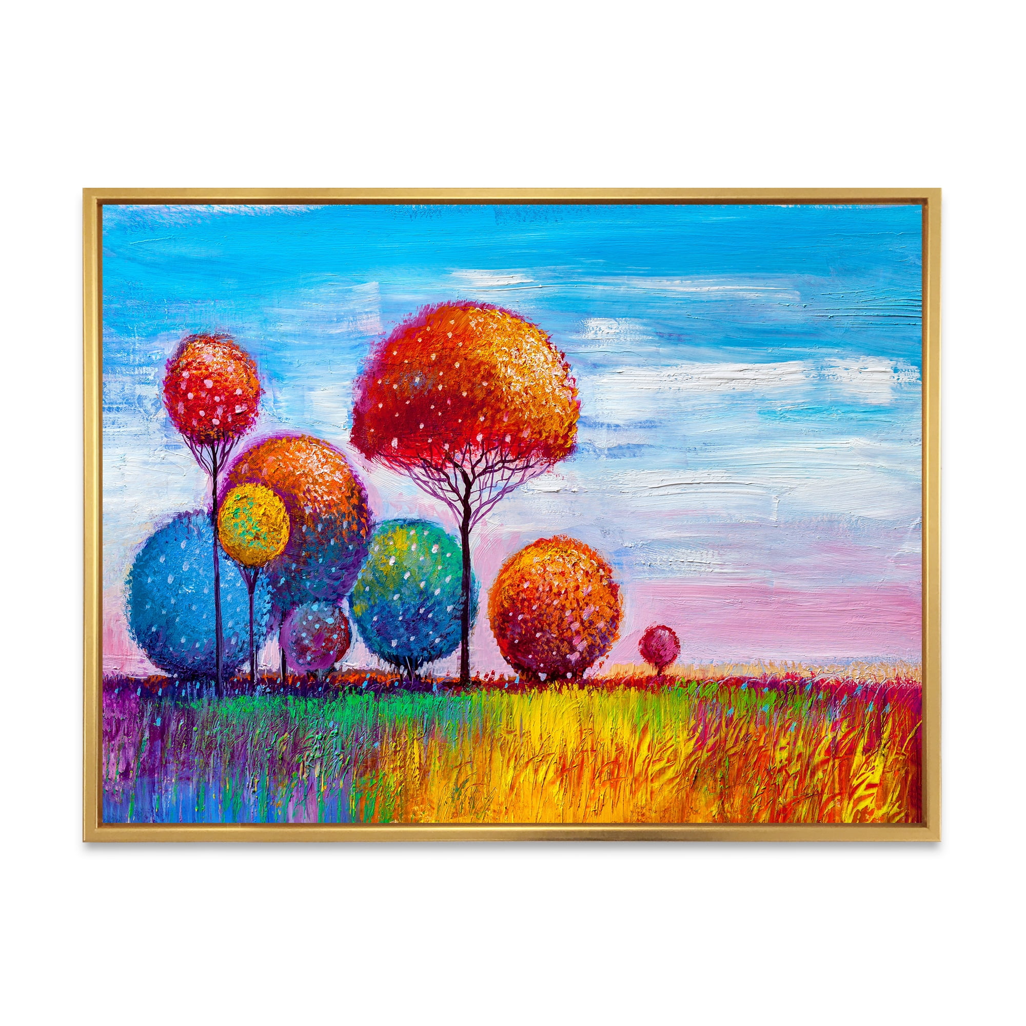 Designart 'Ornamental Colourful Trees IX' Modern Framed Canvas Wall Art Print