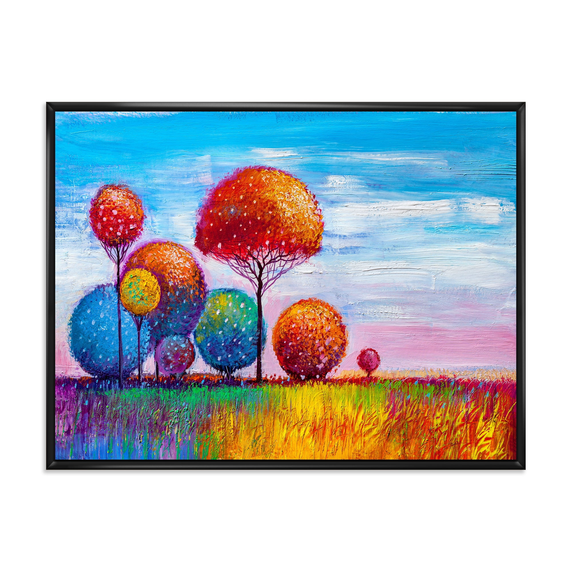 Designart 'Ornamental Colourful Trees IX' Modern Framed Canvas Wall Art Print