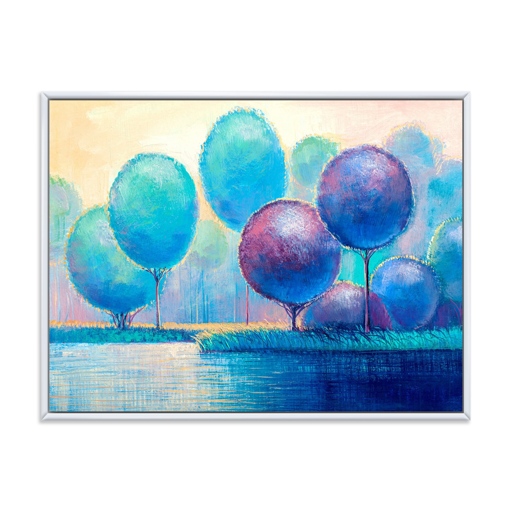 Designart 'Ornamental Colourful Trees V' Modern Framed Canvas Wall Art Print