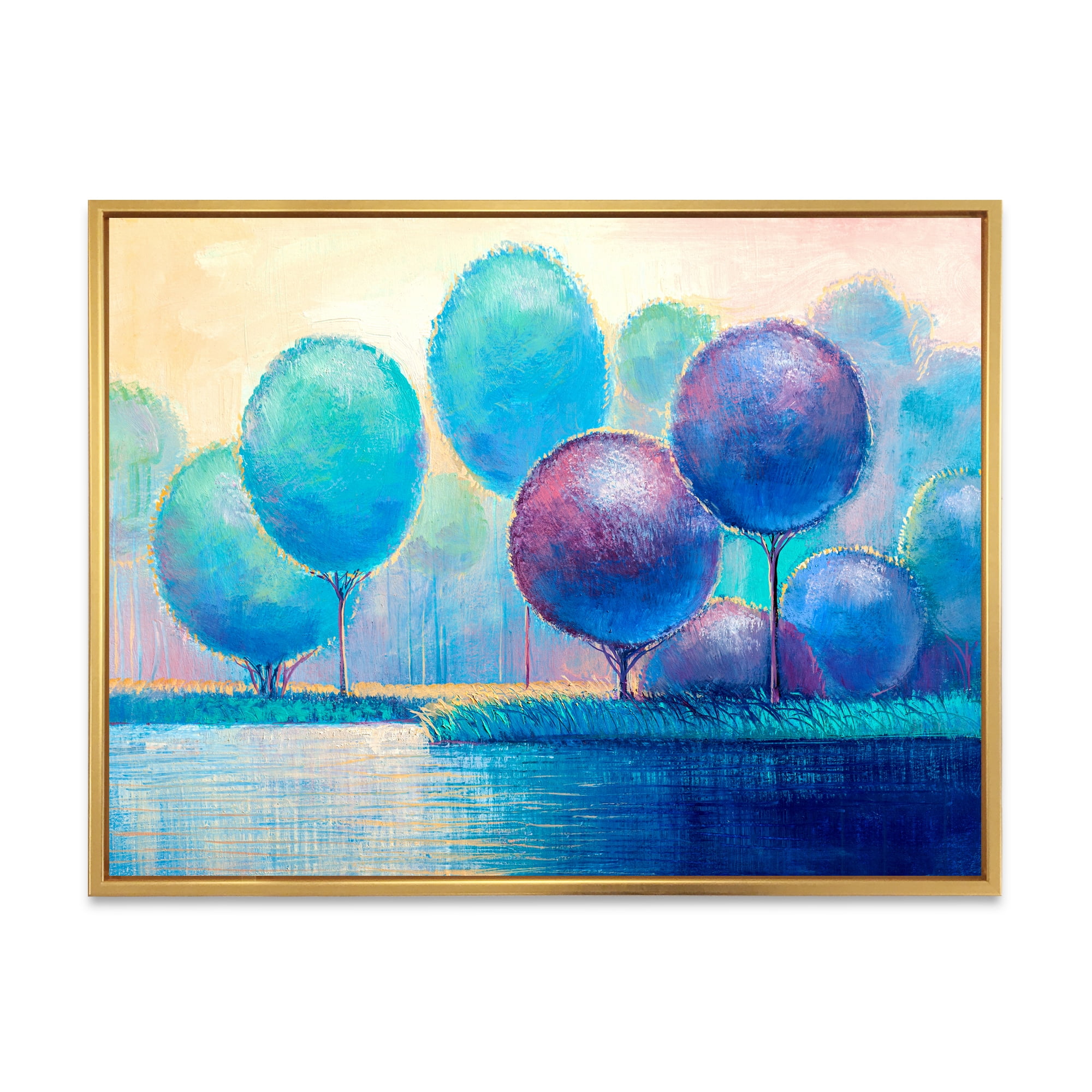 Designart 'Ornamental Colourful Trees V' Modern Framed Canvas Wall Art Print