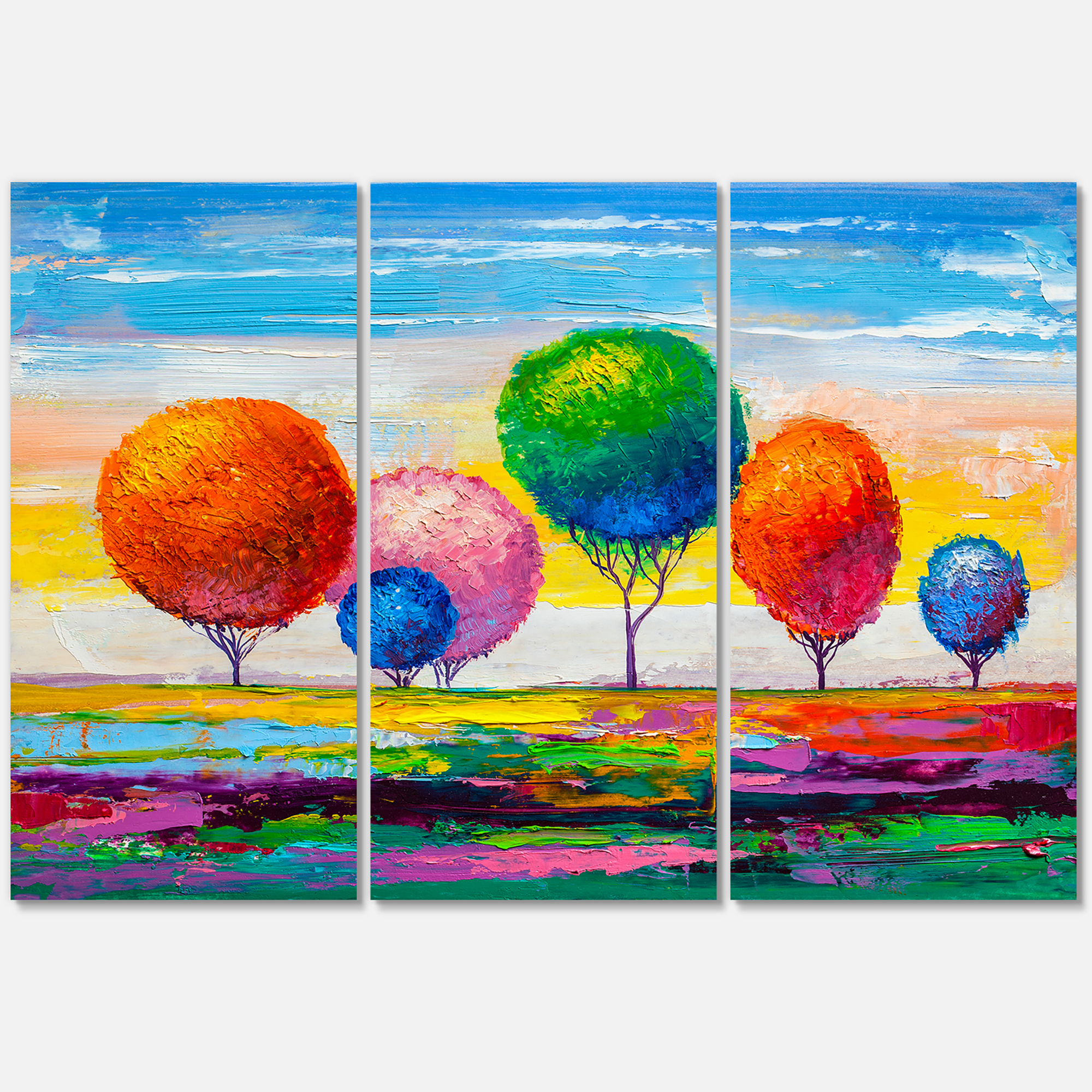 Designart ' Ornamental Colourful Trees VI ' Modern Canvas Wall Art Print