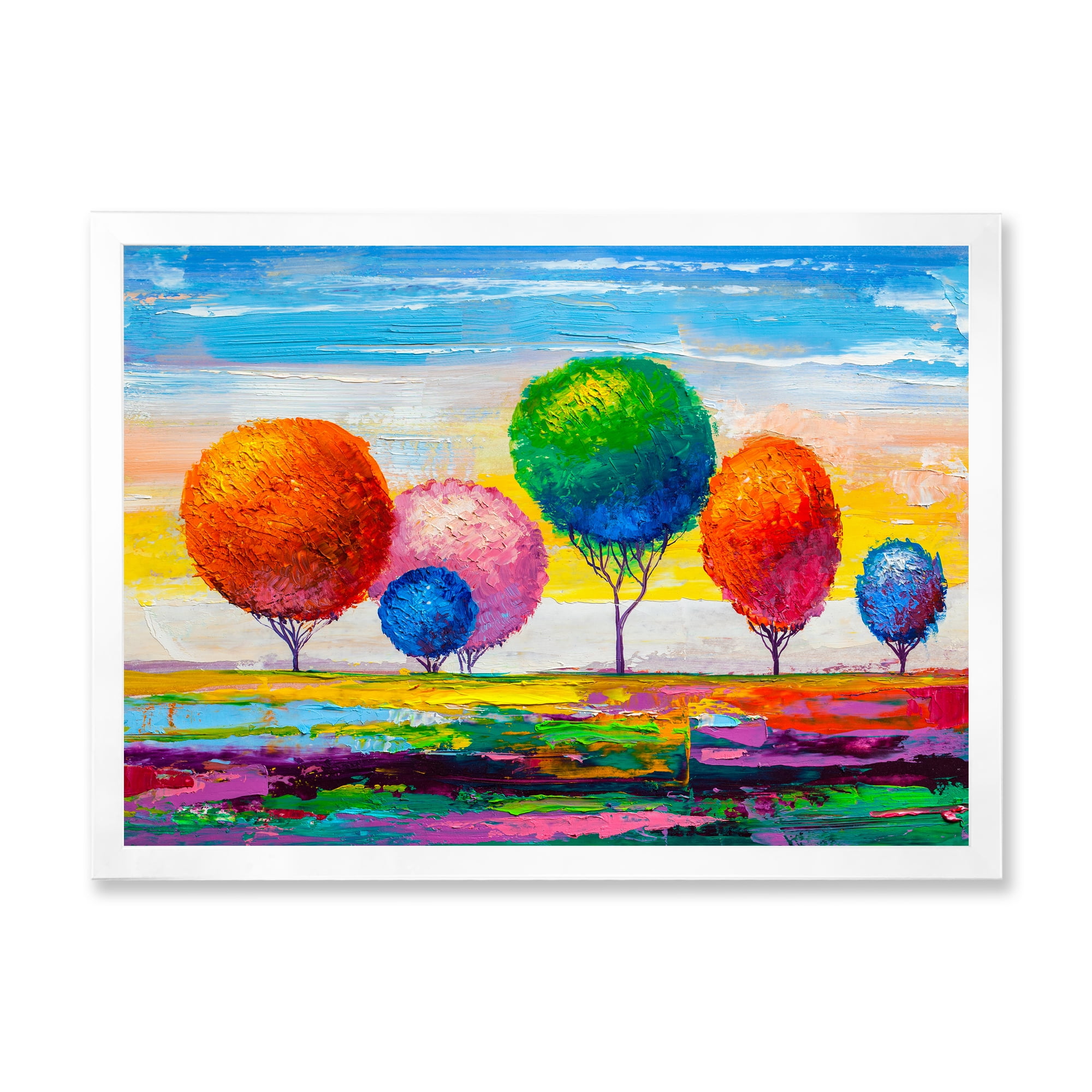 Designart 'Ornamental Colourful Trees VI' Modern Framed Art Print