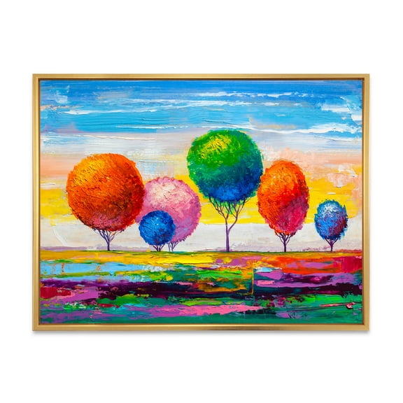 Designart 'Ornamental Colourful Trees VI' Modern Framed Canvas Wall Art Print