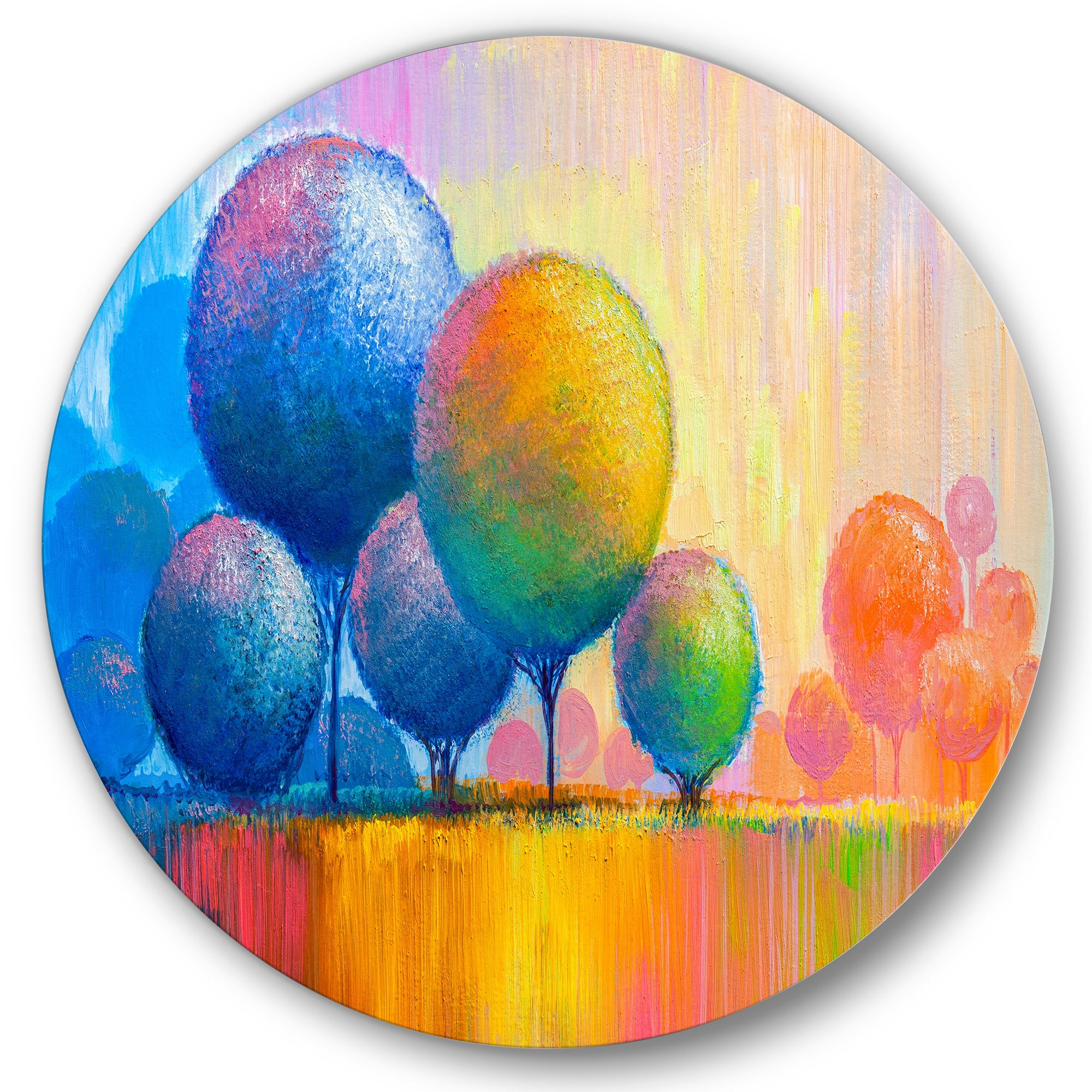 Designart 'Ornamental Colourful Trees VII' Modern Circle Metal Wall Art 29x29 - Disc of 29