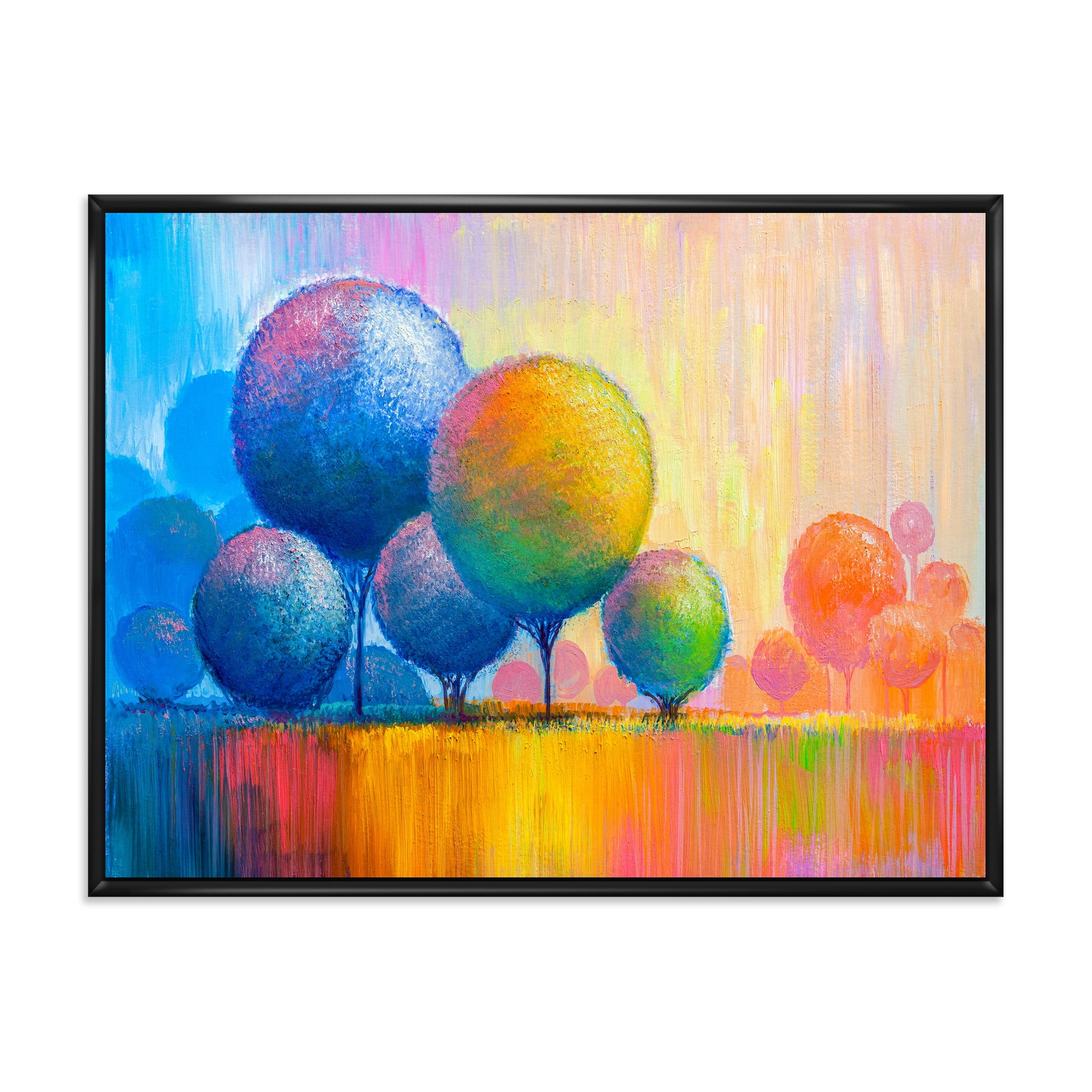 Designart 'Ornamental Colourful Trees VII' Modern Framed Canvas Wall Art Print
