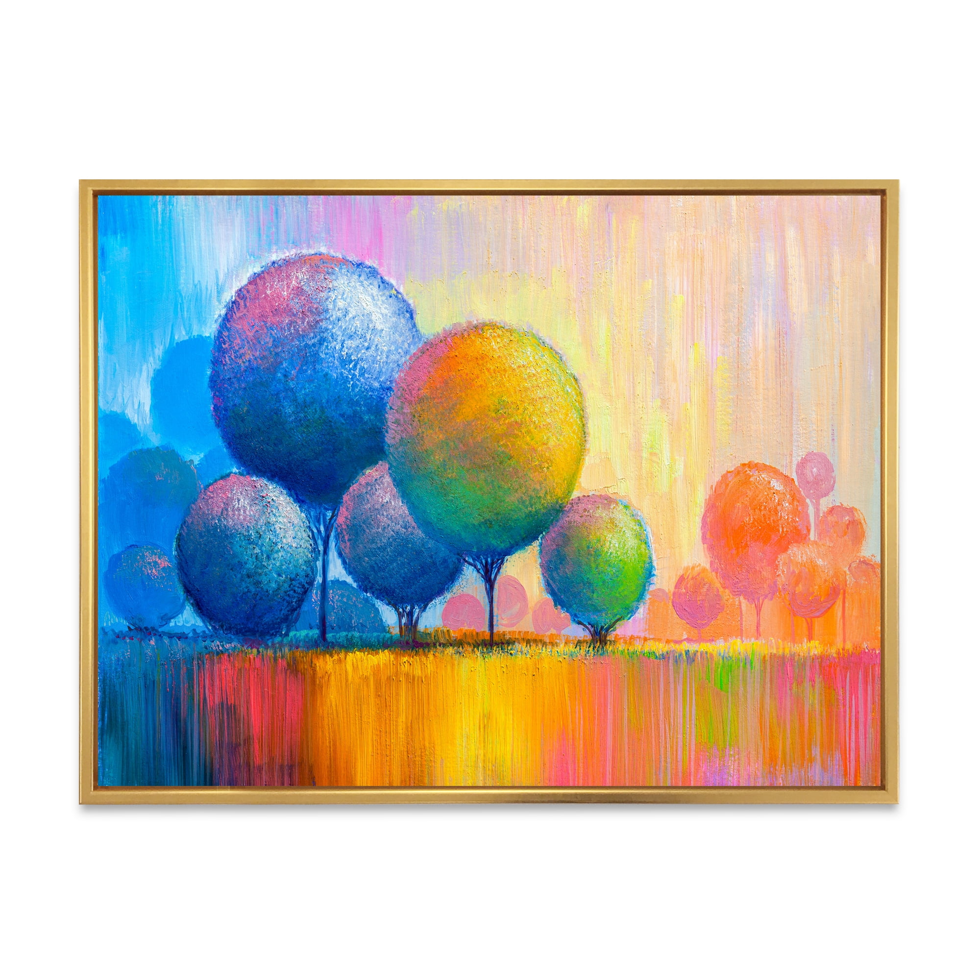 Designart 'Ornamental Colourful Trees VII' Modern Framed Canvas Wall Art Print
