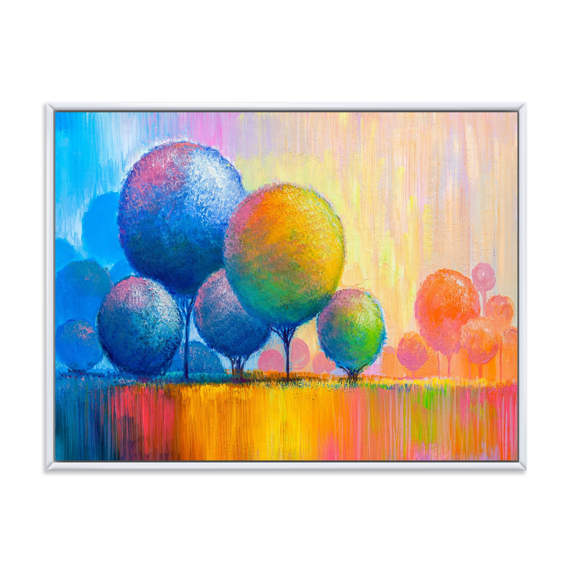 Designart 'Ornamental Colourful Trees VII' Modern Framed Canvas Wall Art Print